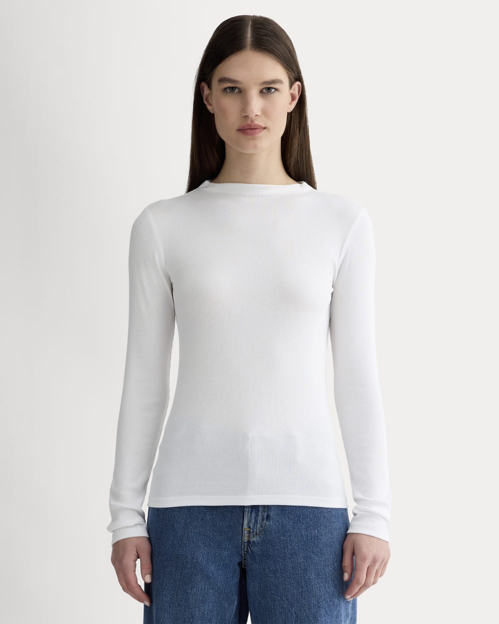 The Luxe Rib Funnel-Neck Tee | White