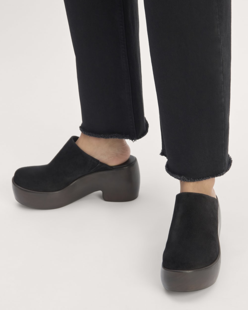 The Wooden Puffa Clog | Black Suede