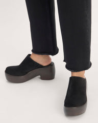 The Wooden Puffa Clog | Black Suede