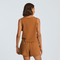 The Premium Weight Cropped Pocket Tank | Tawny Brown