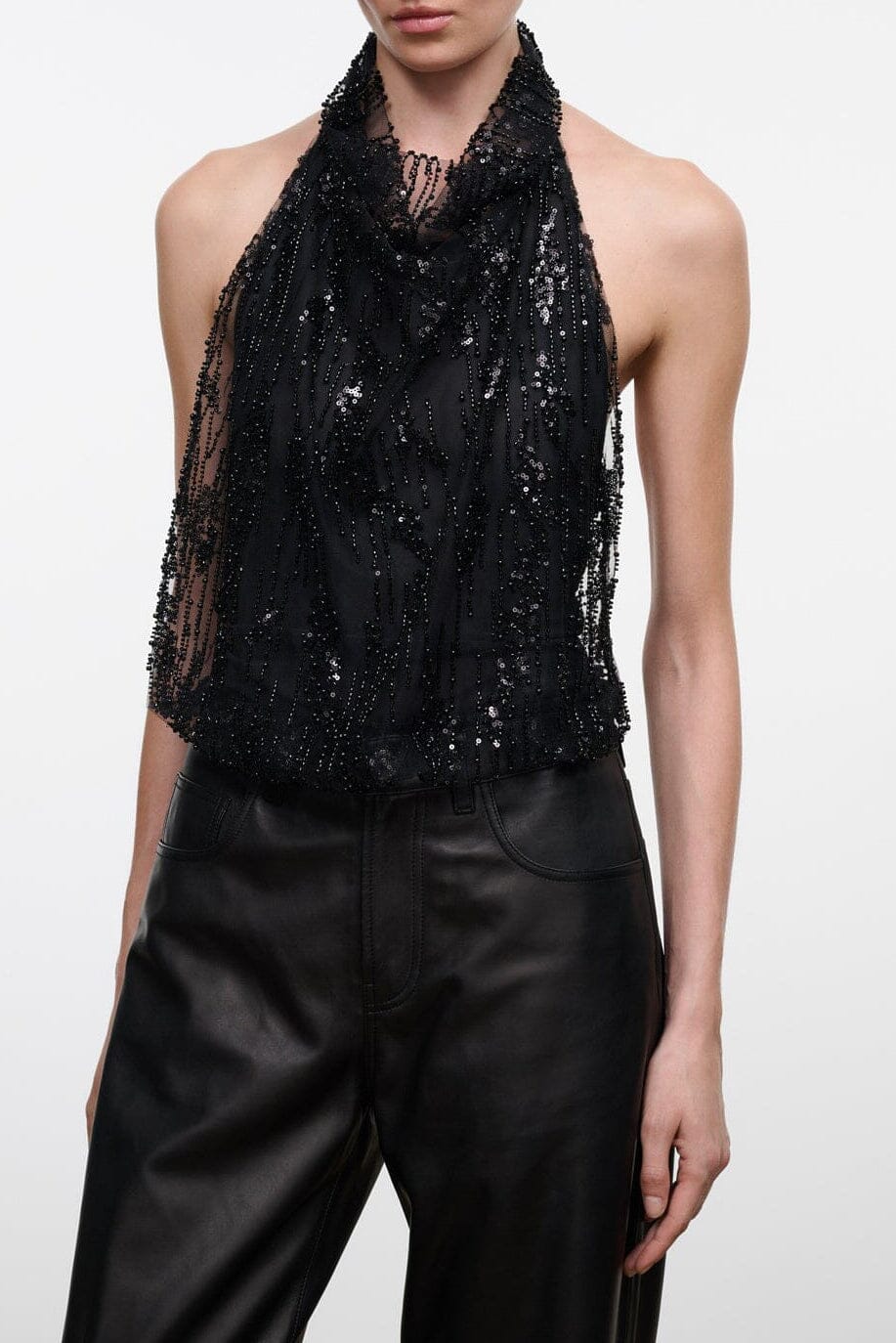 Monay Bodysuit | Black Beaded