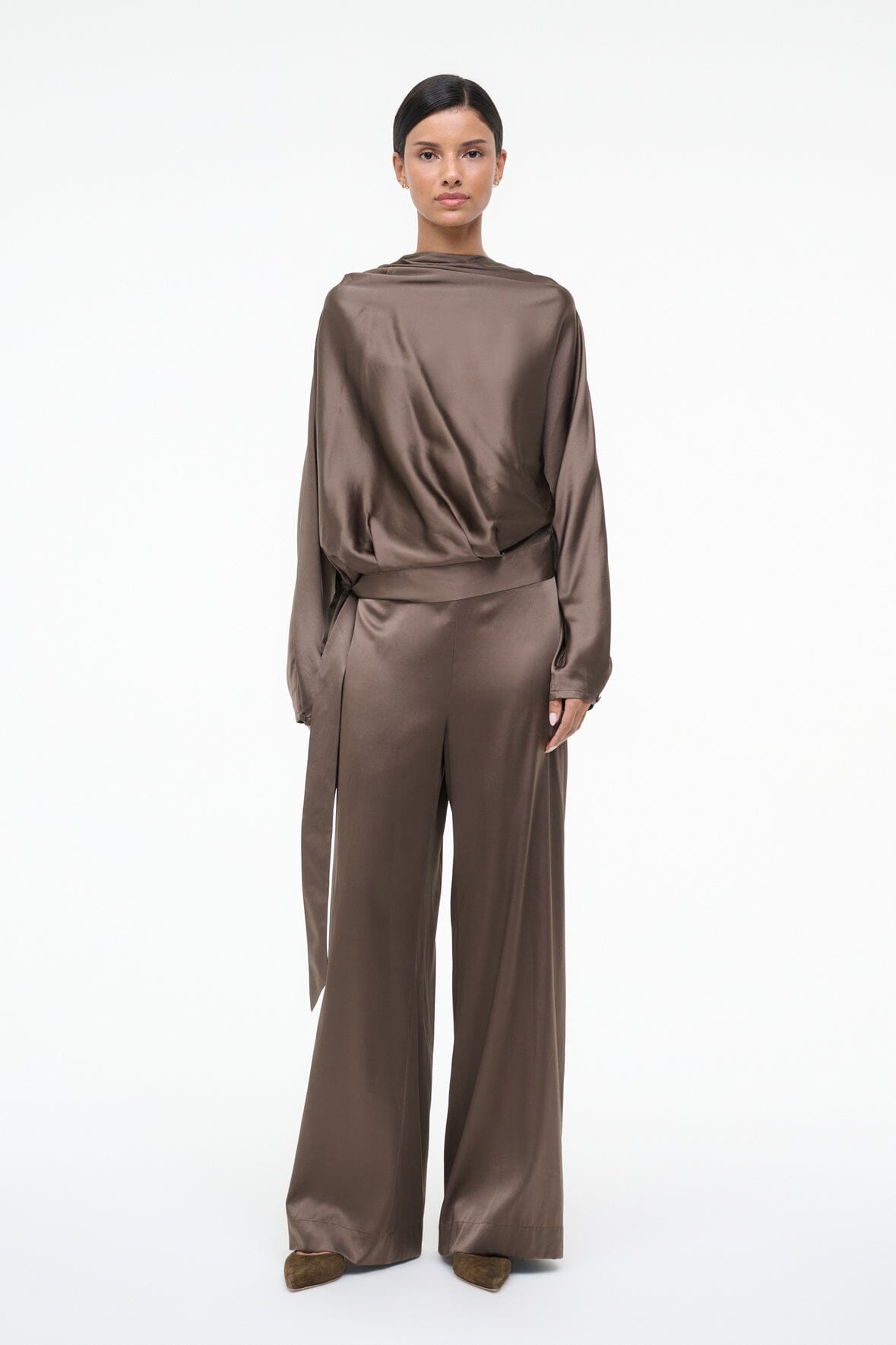 PHOEBE SILK TOP | TRUFFLE