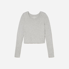 The Pima Micro-Rib Cropped Long-Sleeve Crew |  Heathered Grey