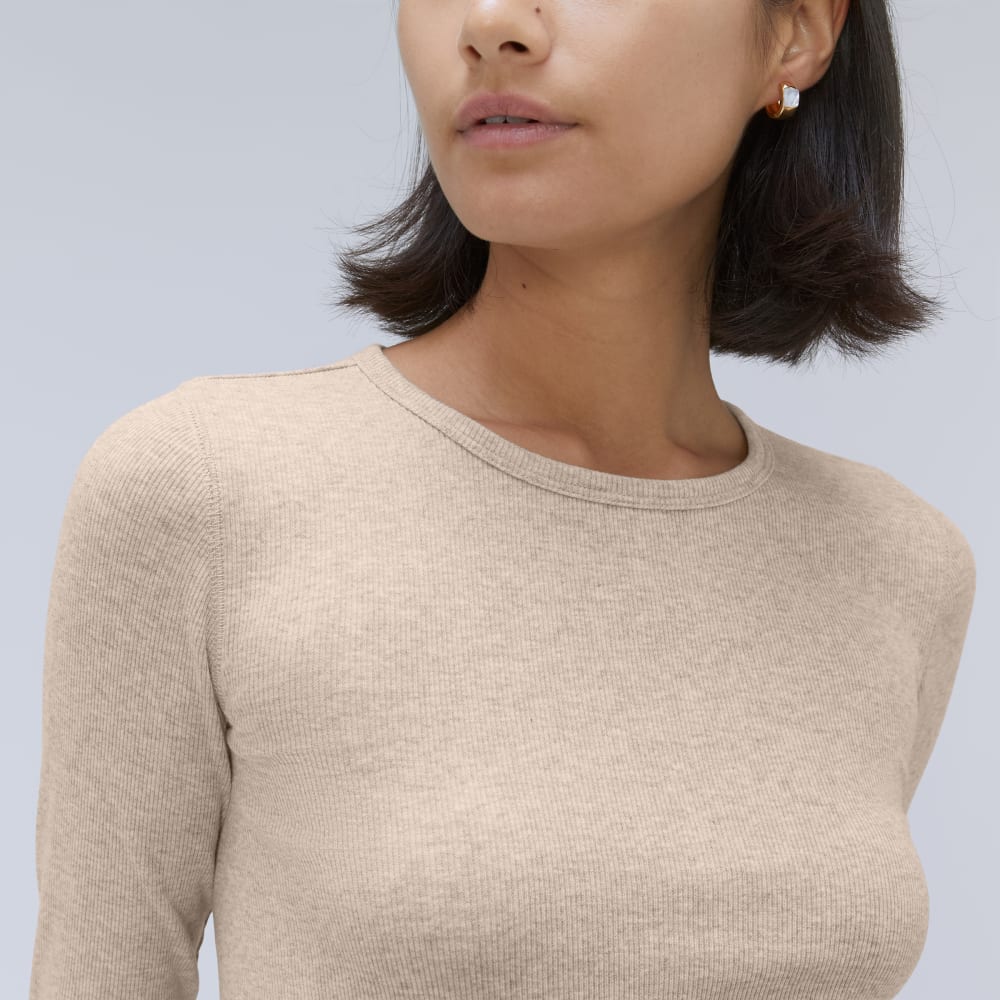 The Luxe Rib Long-Sleeve Crew | Heathered Meringue