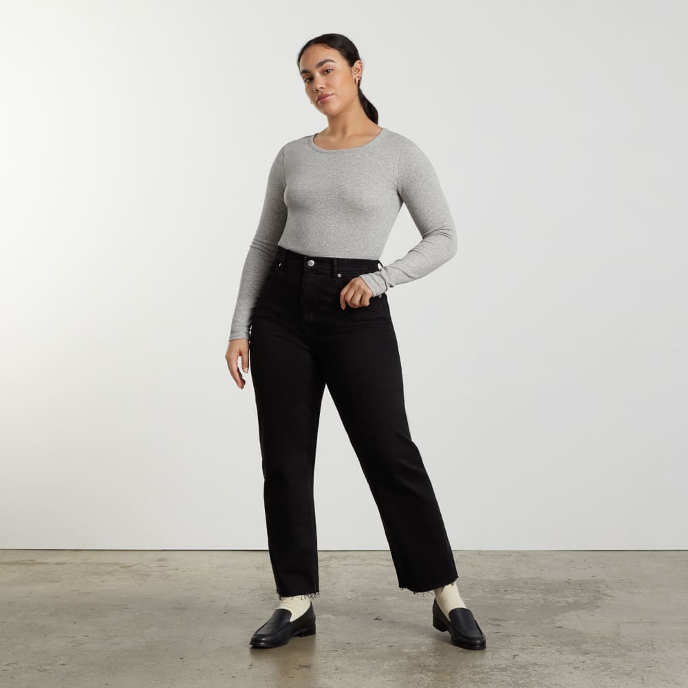 The Pima Micro-Rib Cropped Long-Sleeve Crew |  Heathered Grey