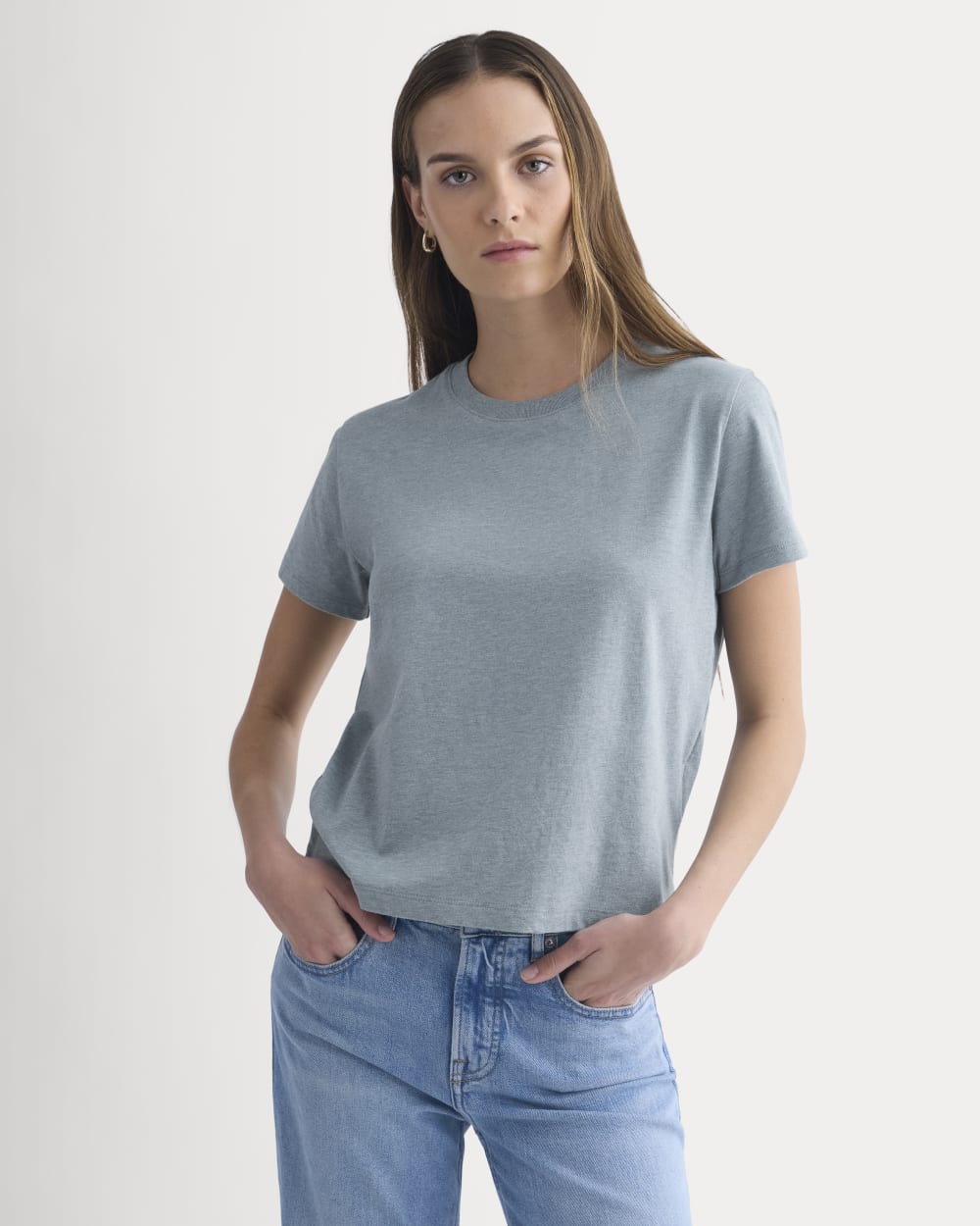 The Box-Cut Tee in Essential Cotton | Heathered Sea | No Pocket