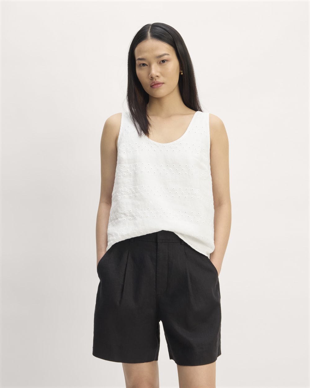 The Linen Eyelet Scoop-Neck Tank | White Eyelet