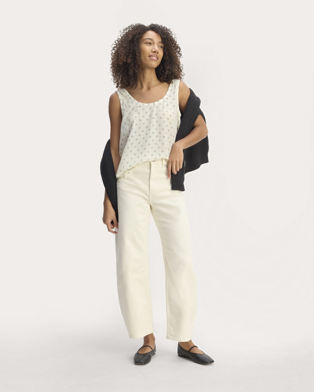 The Scoop Tank in Washable Silk | Bone / Black Square Dot