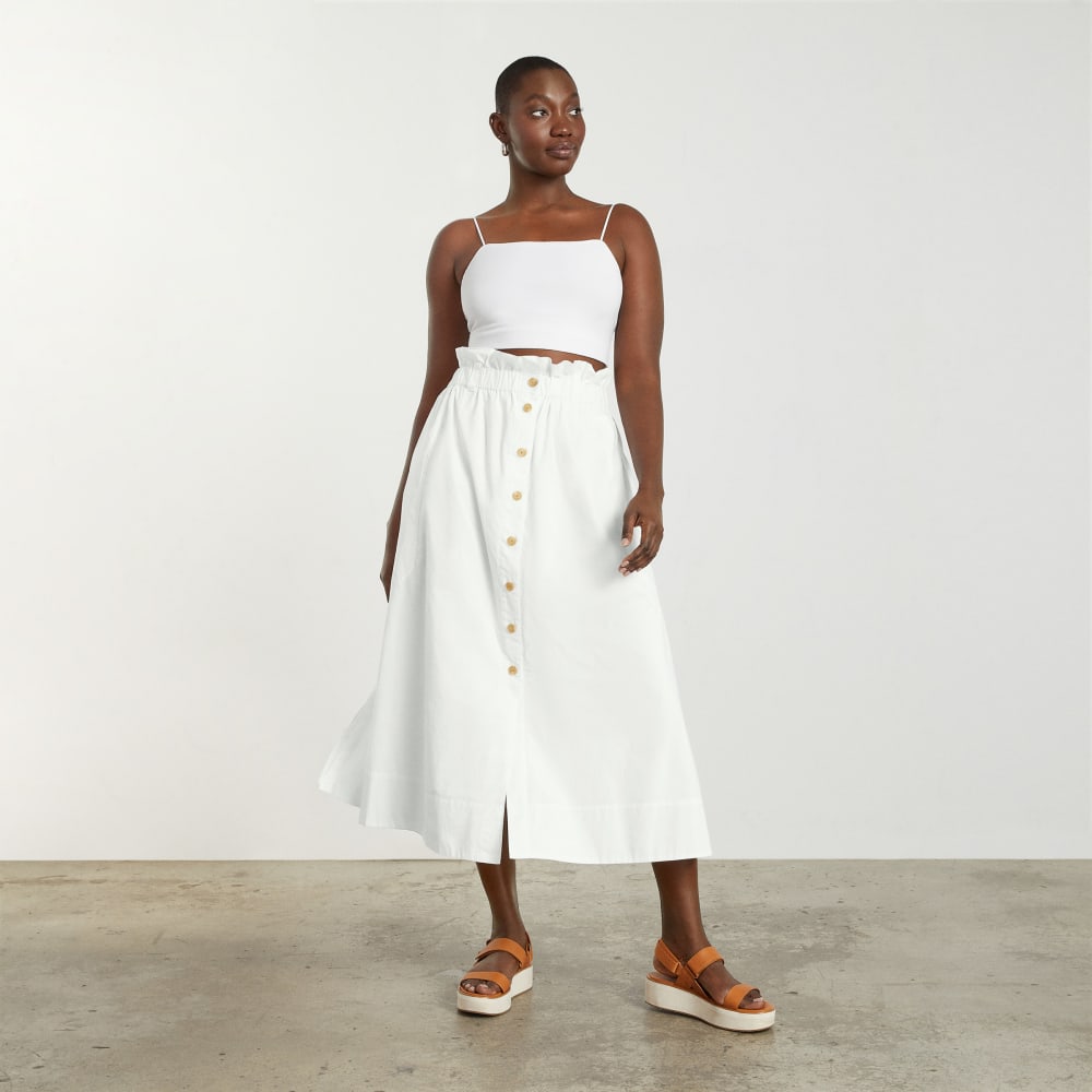 The Easy Button-Front Skirt | White