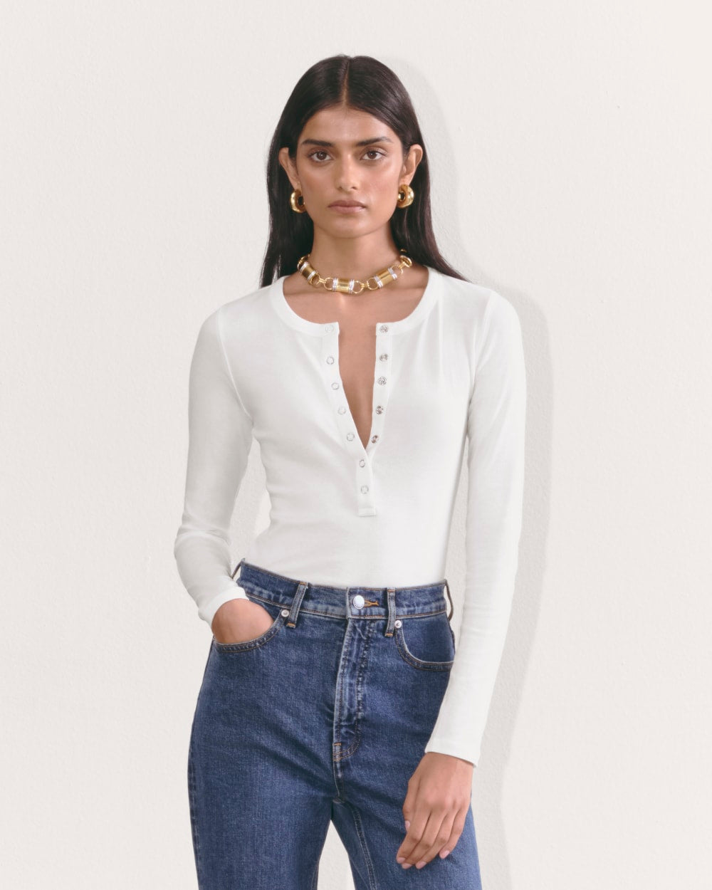 The Luxe Rib Henley | White