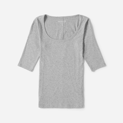 The Luxe Micro-Rib Scoop-Neck Tee |  Heathered Grey