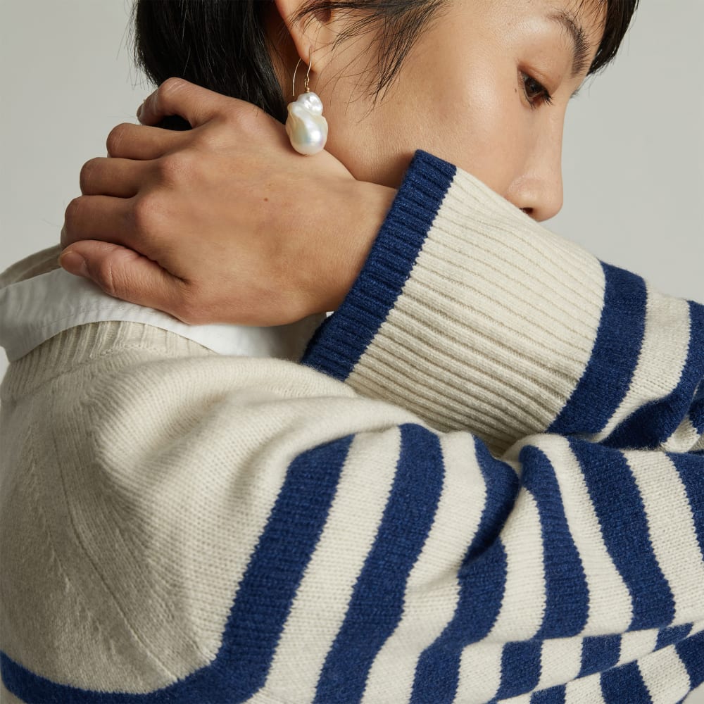 The Cashmere Boxy Crew | Bright Navy / Bone