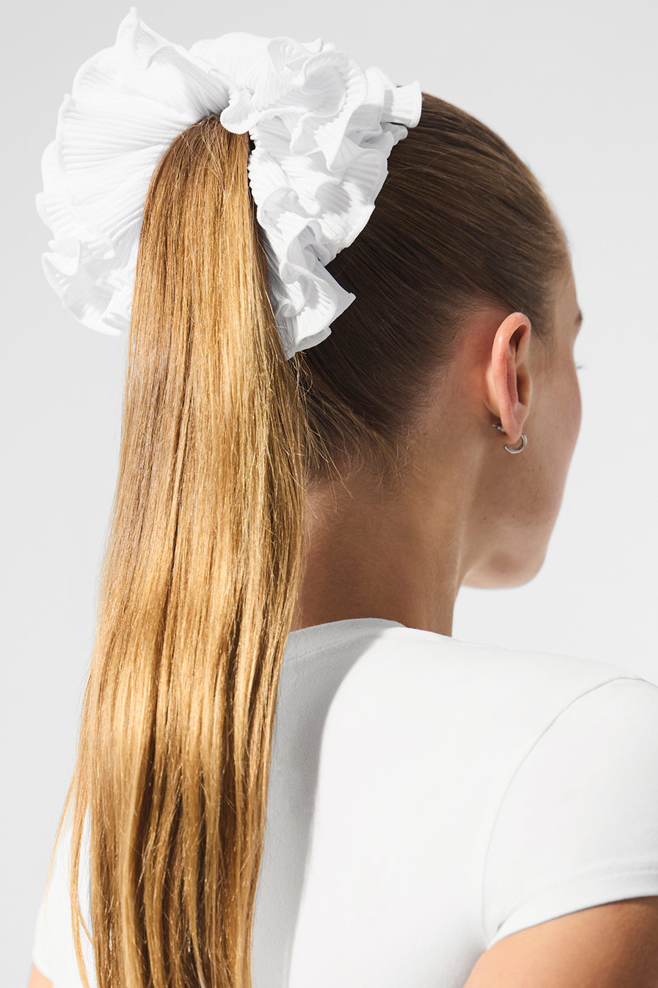 Micro Plisse Oversize Scrunchie - White