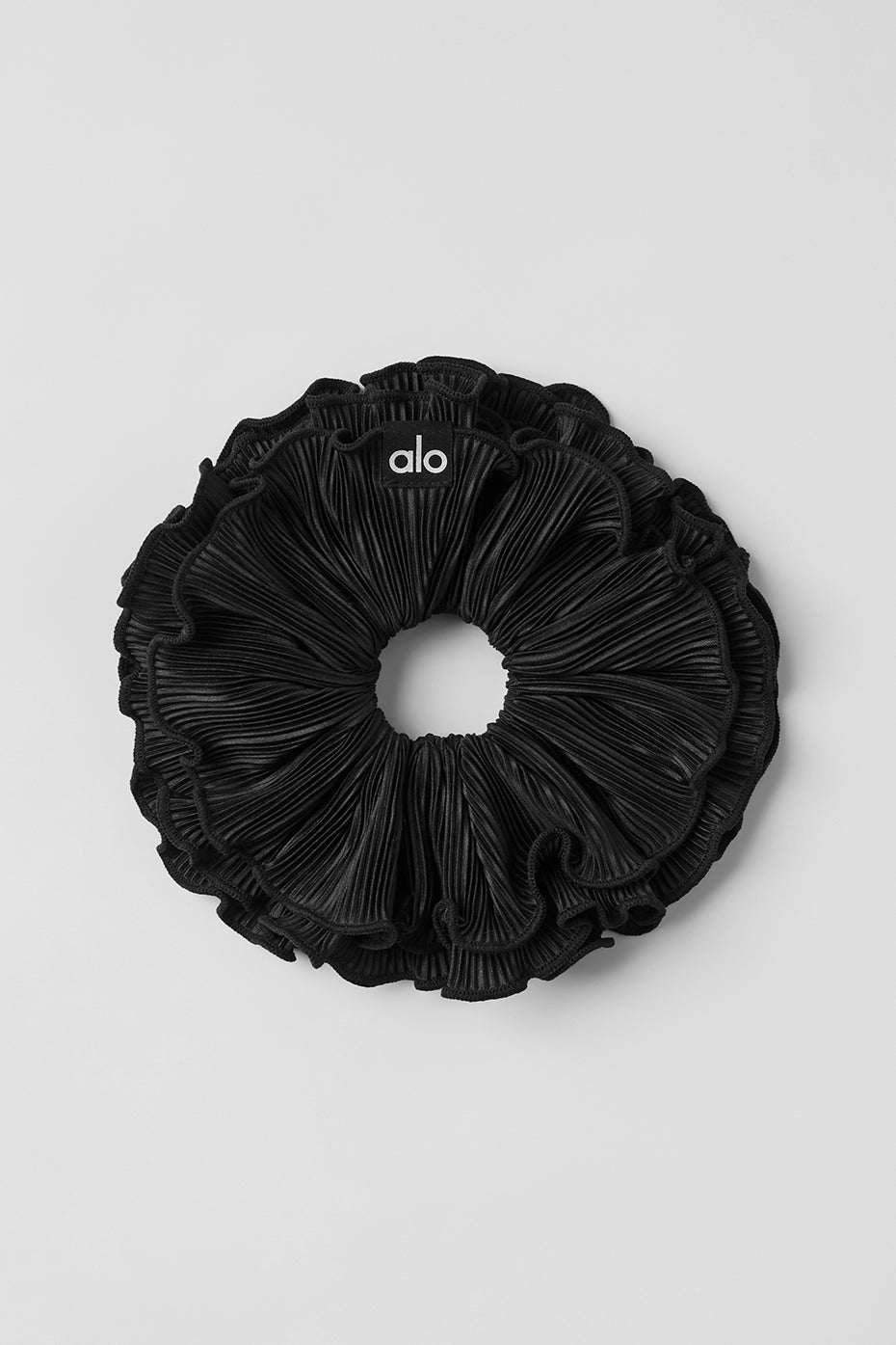 Micro Plisse Oversize Scrunchie - Black