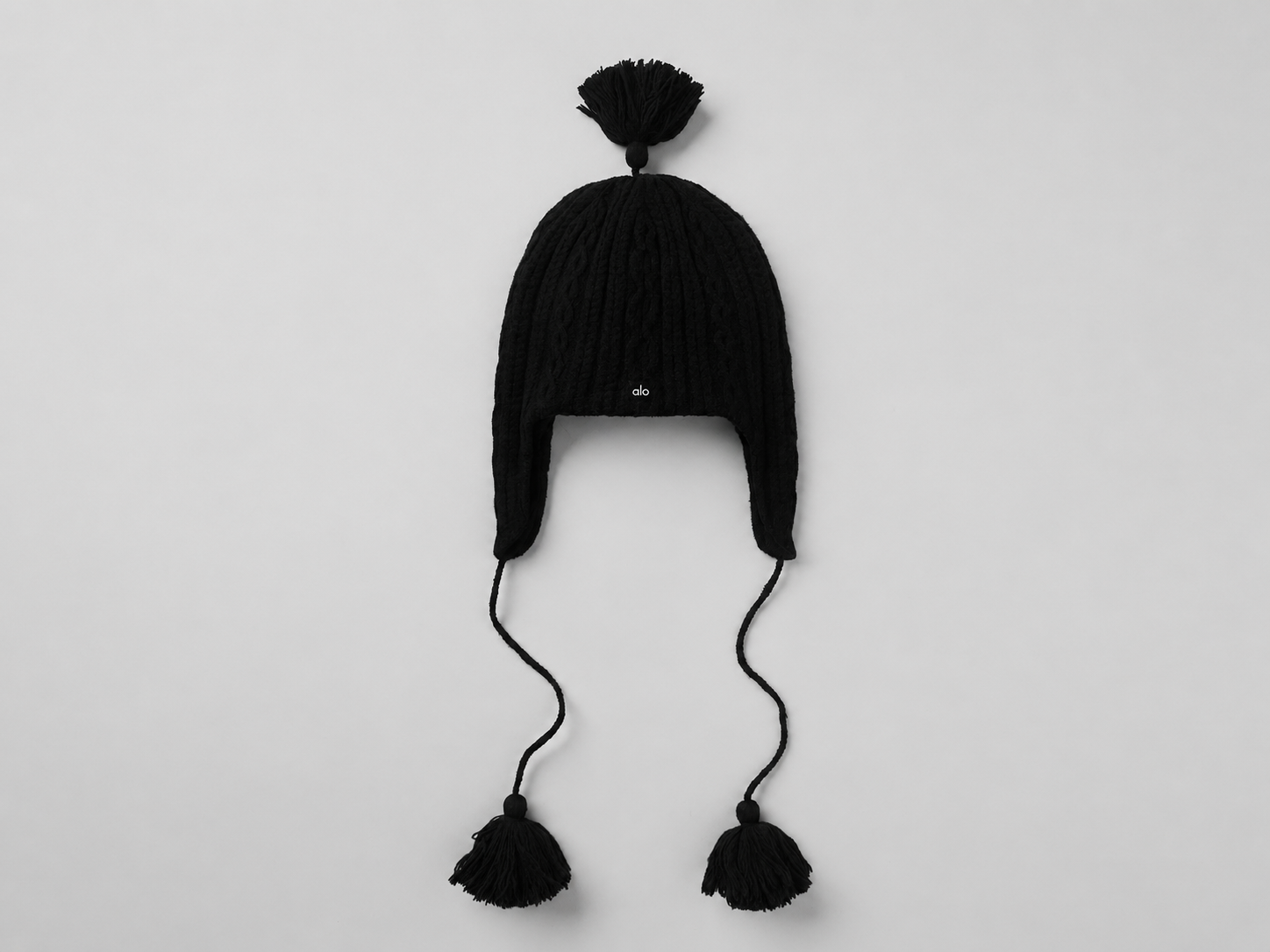 Cable Knit Winter Bliss Earflap Beanie - Black