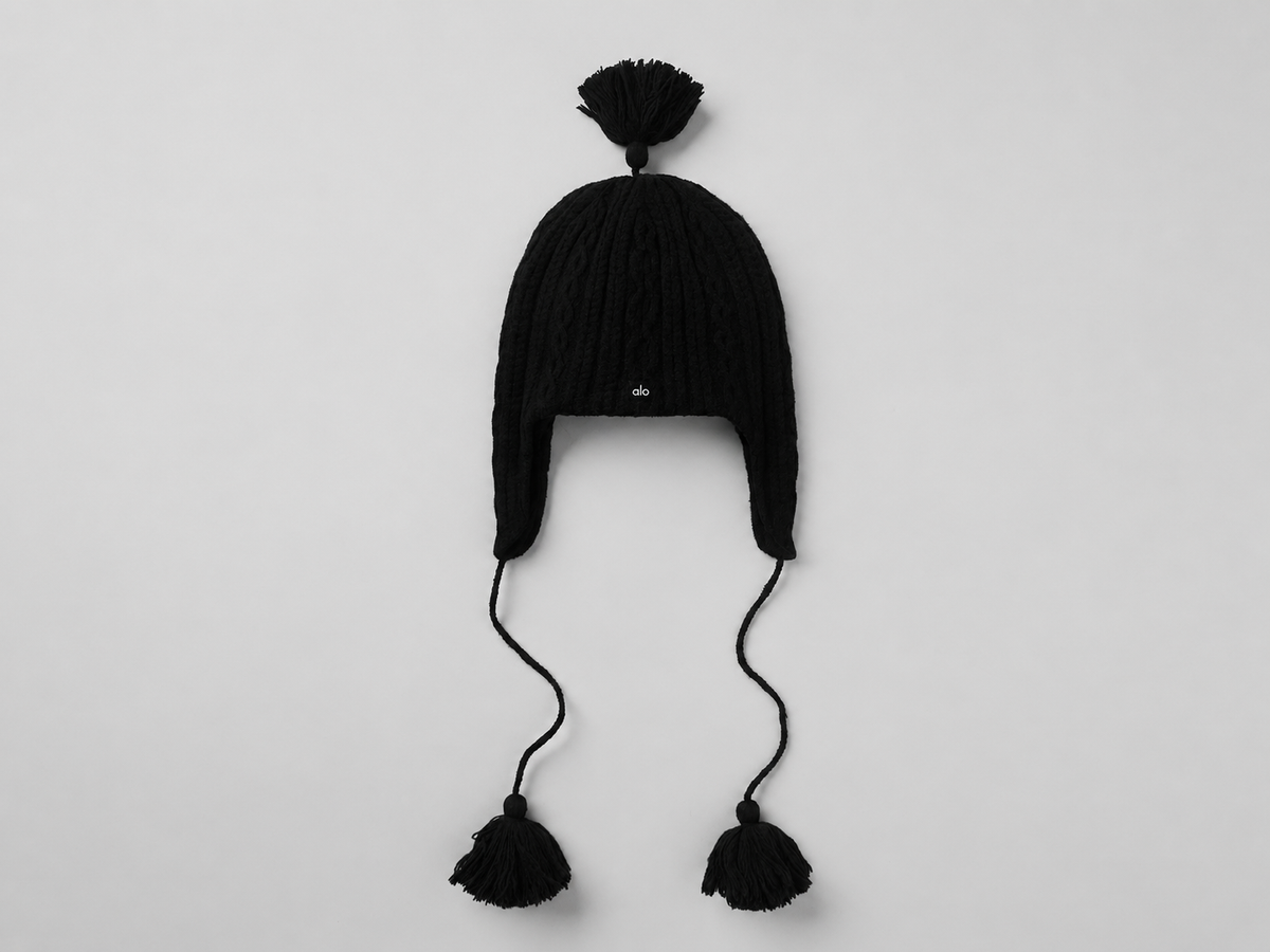 Cable Knit Winter Bliss Earflap Beanie - Black