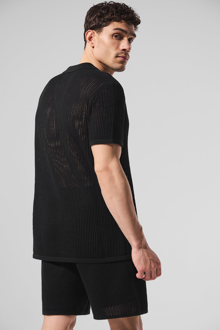 Open-Knit Polo - Black