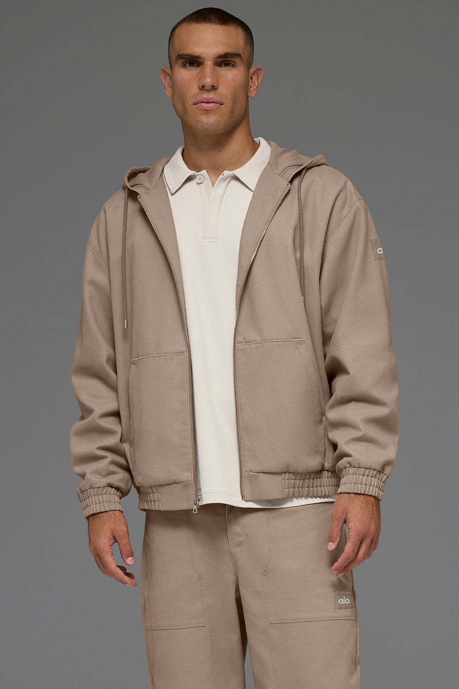 Cotton Canvas Full Zip Hoodie - Gravel