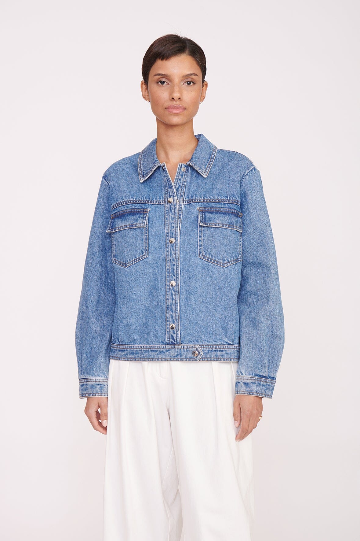 Custom STAUD x C.Bonz Oversized Ryan Denim Jacket | Medium Wash
