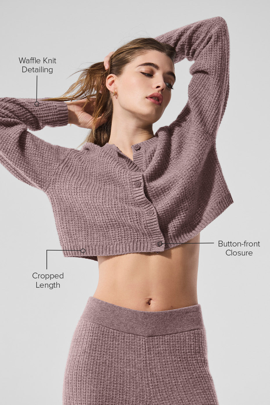 Cashmere Plush Waffle Cardigan - Mushroom Heather
