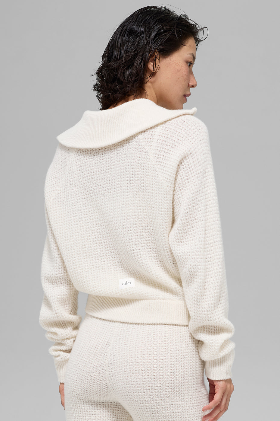 Cashmere Plush Waffle 1/4 Zip Pullover - Ivory