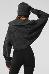 Marl Sweater 1/4 Zip Pullover - Black Marl
