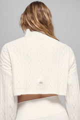 Cable Knit Cropped Winter Bliss Turtleneck Long Sleeve - Ivory