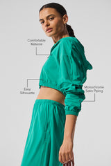 Cropped Breezy Full-Zip Hoodie - Spruce Green
