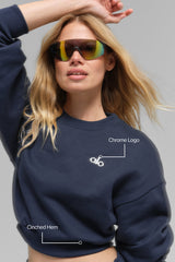 Cropped Accolade Crewneck - Navy