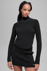 Denim Knit Backless Long Sleeve - Black/Anthracite