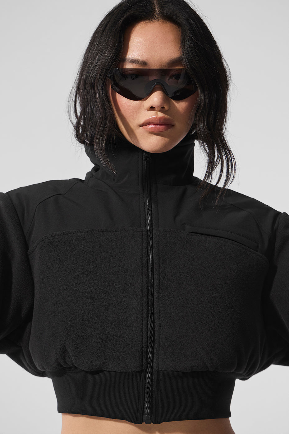Polar Fleece Cropped Wintry Mix Jacket - Black