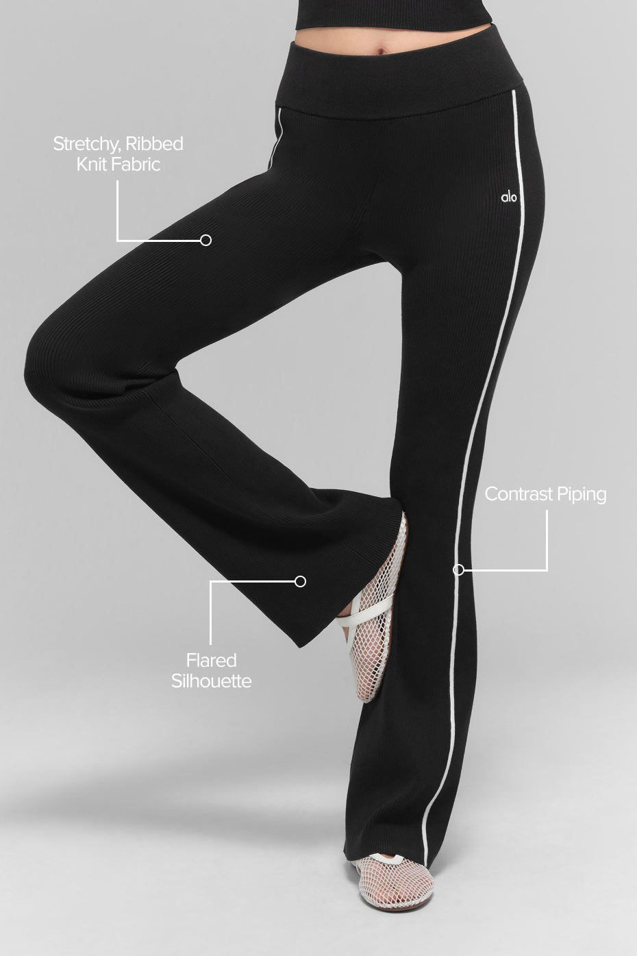 Ribbed Sweater Knit Highline Flare Pant - Black/White