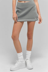 Ribbed Sweater Knit Highline Mini Skirt - Lunar Grey/White