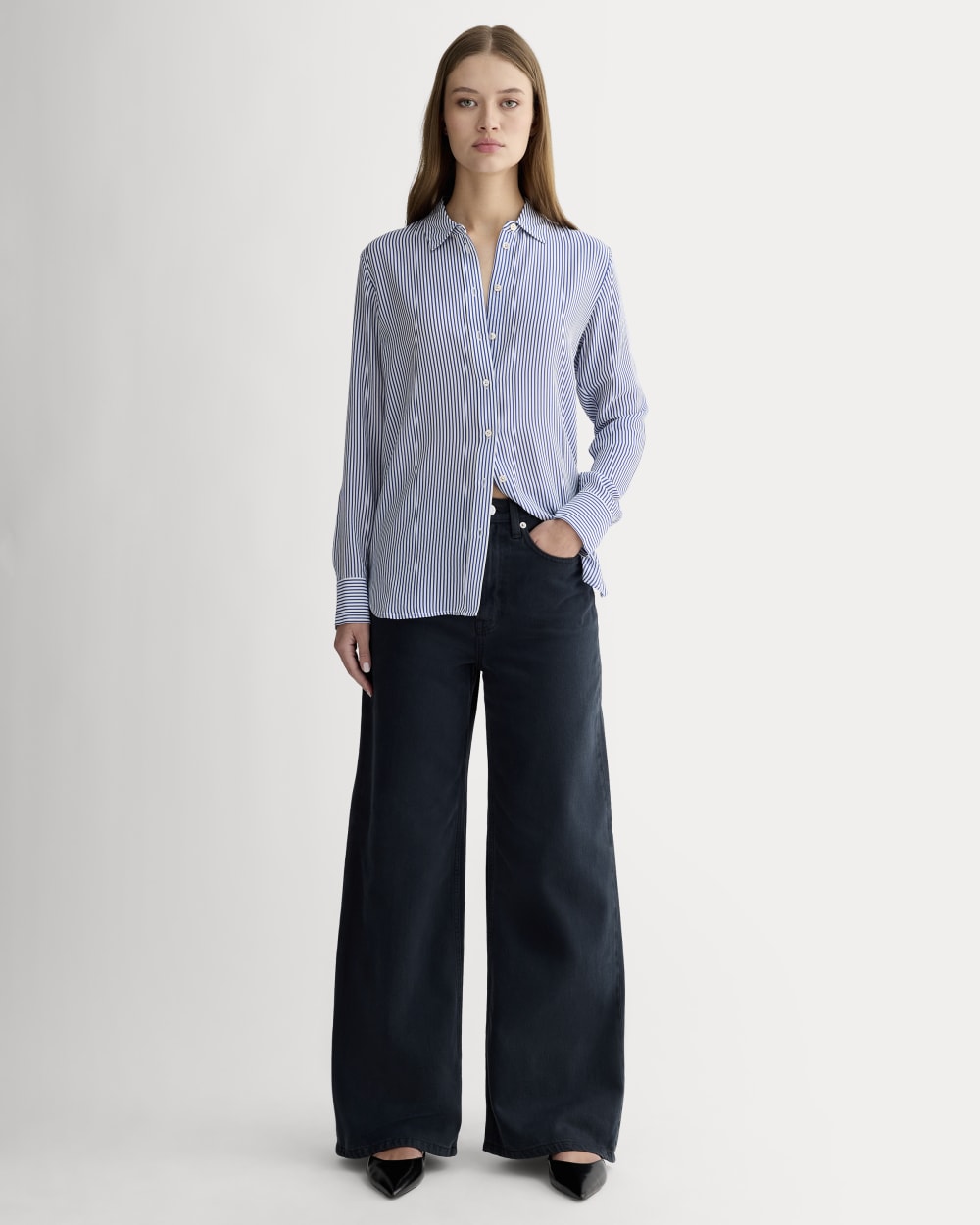 The Must-Have Shirt in Washable Silk | Blue / White
