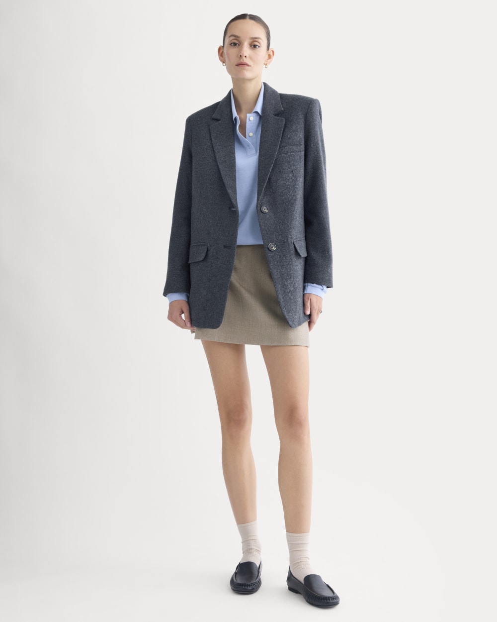 The Oversized Blazer in Wool | Navy Herringbone