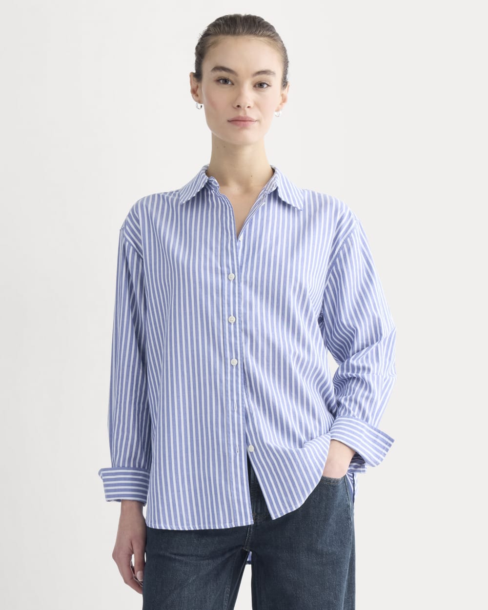 Everyday Shirt in Silky Cotton | Bone / Mazarine Blue