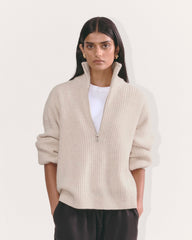 The Half-Zip Sweater in Luxe Merino | Heathered Oat