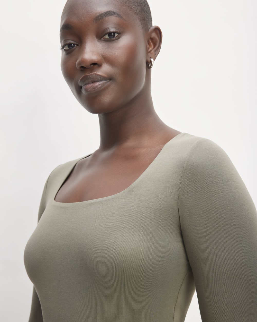 The Long-Sleeve Supima® Square-Neck Bodysuit | Dark Sage | Thong