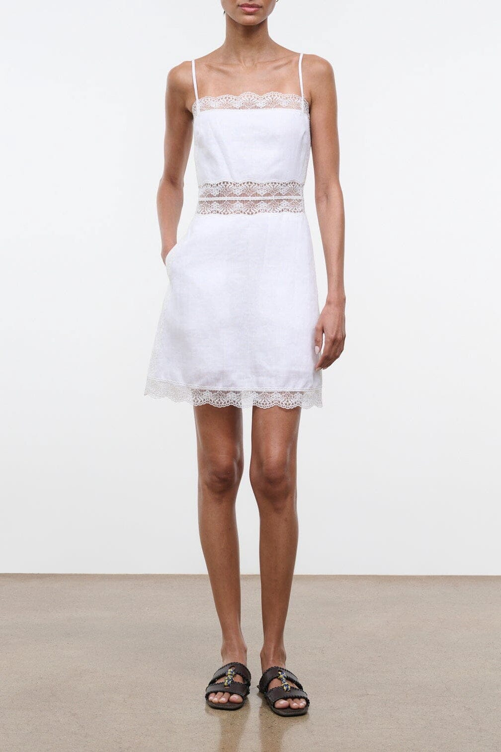 AMALINA LINEN MINI DRESS | WHITE