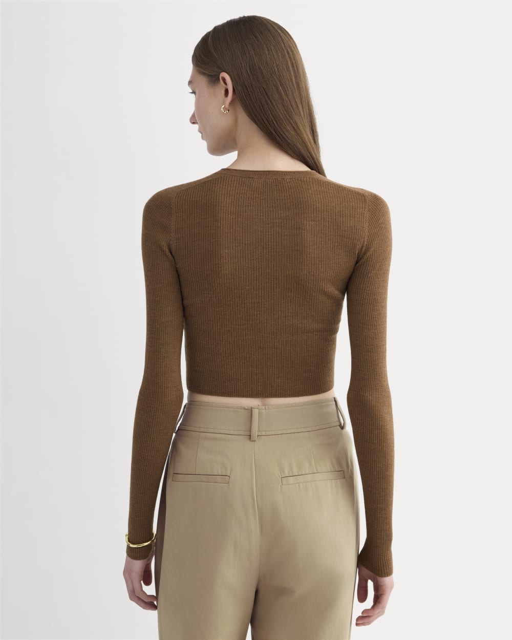 The Cropped Crew Top in Ultrafine Merino | Heathered Toffee