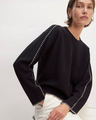 The Good Merino Wool Crewneck Sweater | Black / Buttermilk