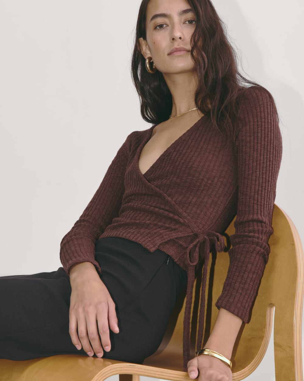 The Cozy Rib Wrap Top | Dark Mahogany