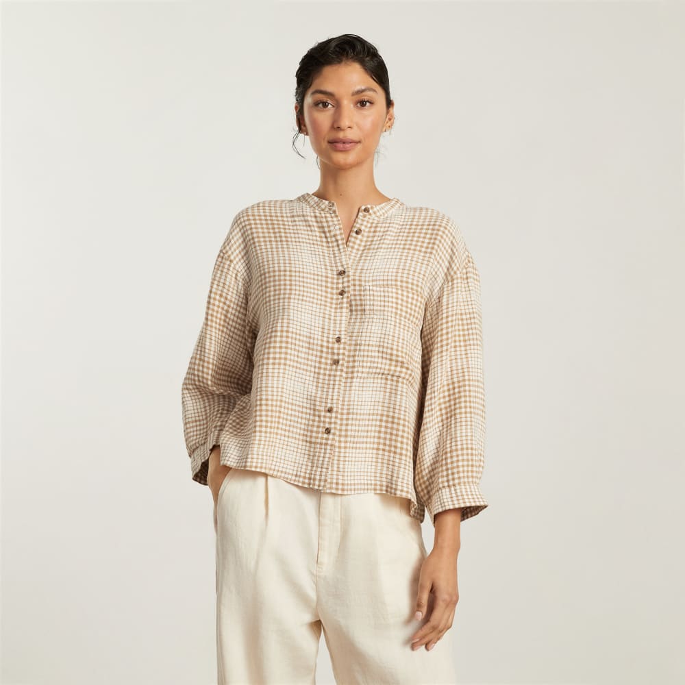 The Linen Billow Blouse | Iced Coffee Grid