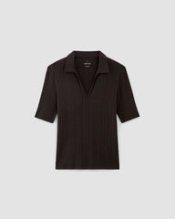 The Rib Soft Knit Open Collar Polo | Black