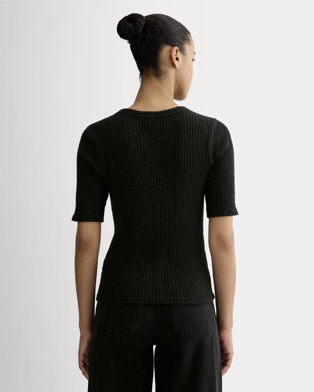 The Rib-Knit Short-Sleeve Henley | Black