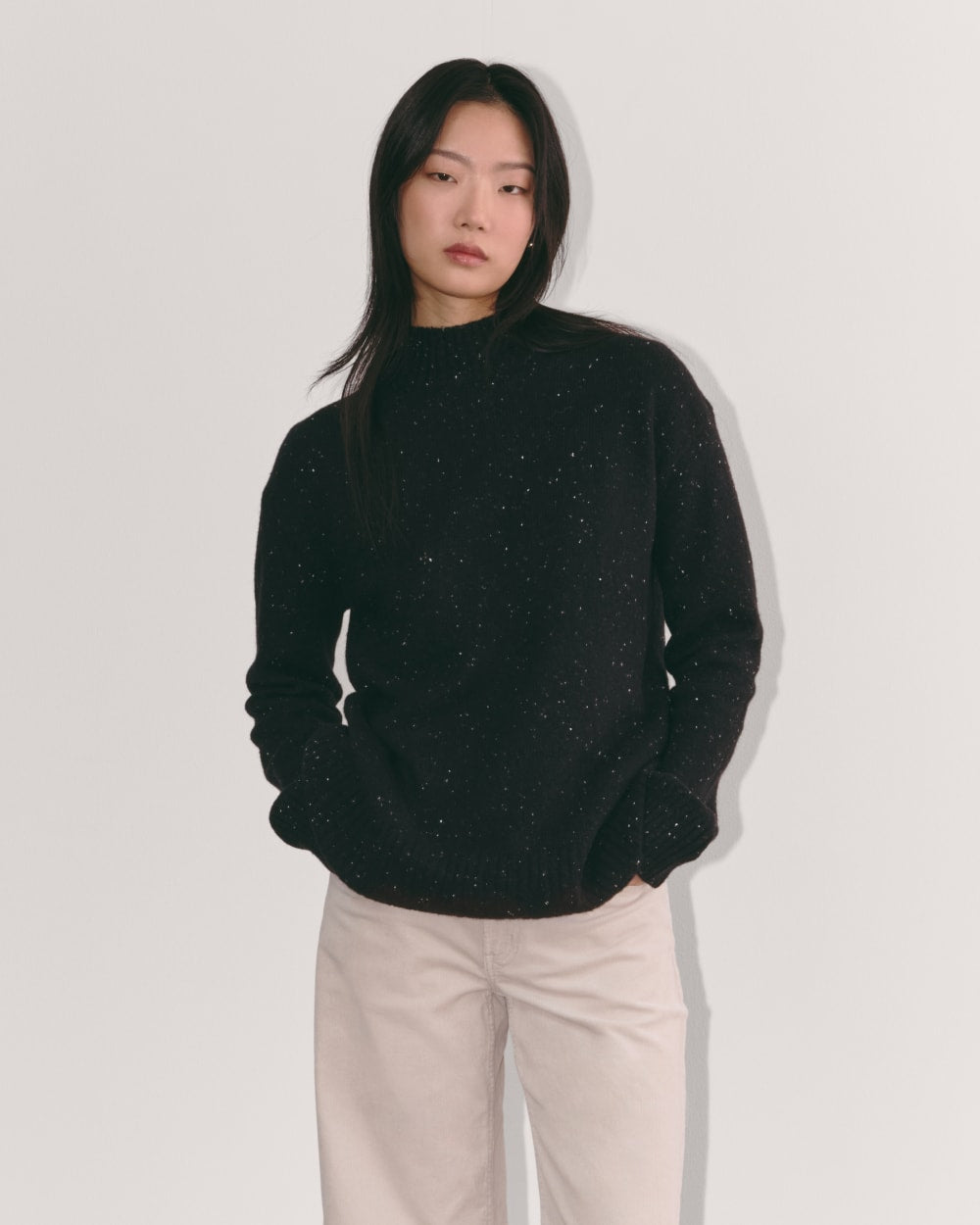 The Mockneck Sweater in Plush Cotton | Black Confetti