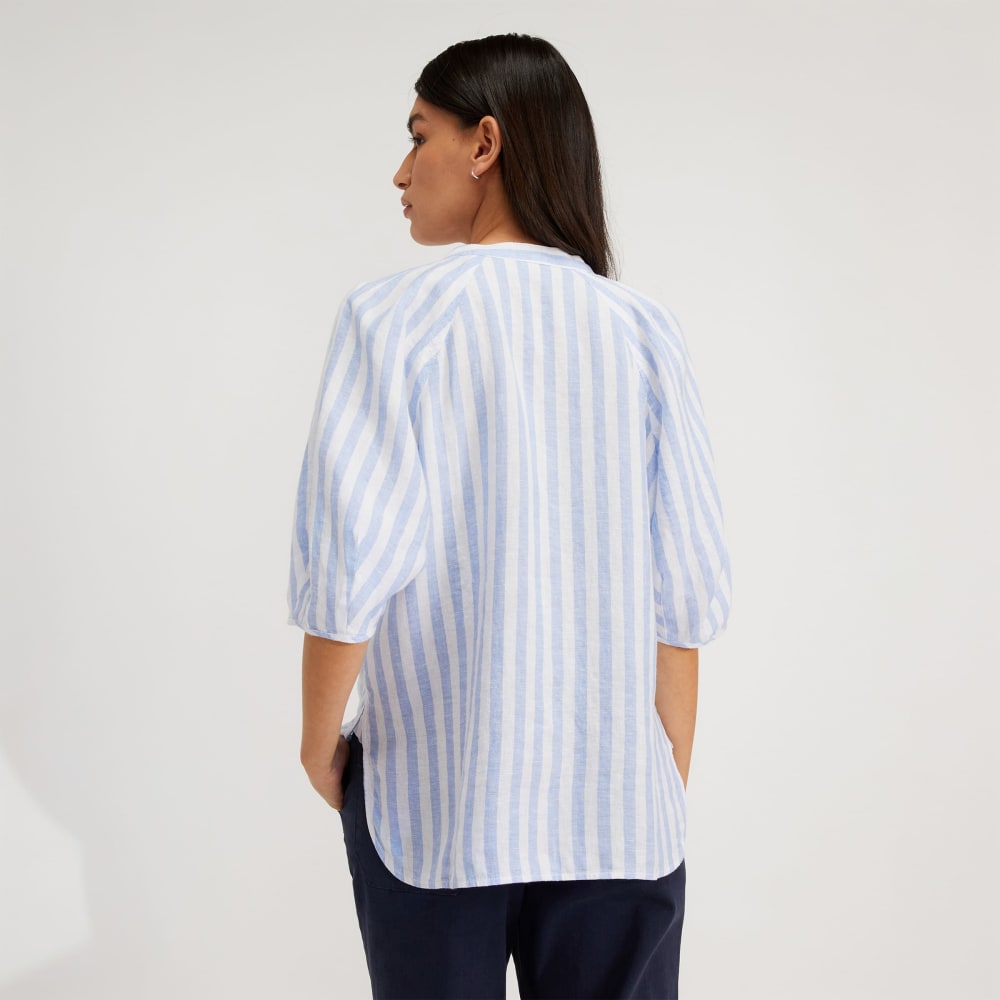 The Linen Puff Sleeve Shirt | Blue / White