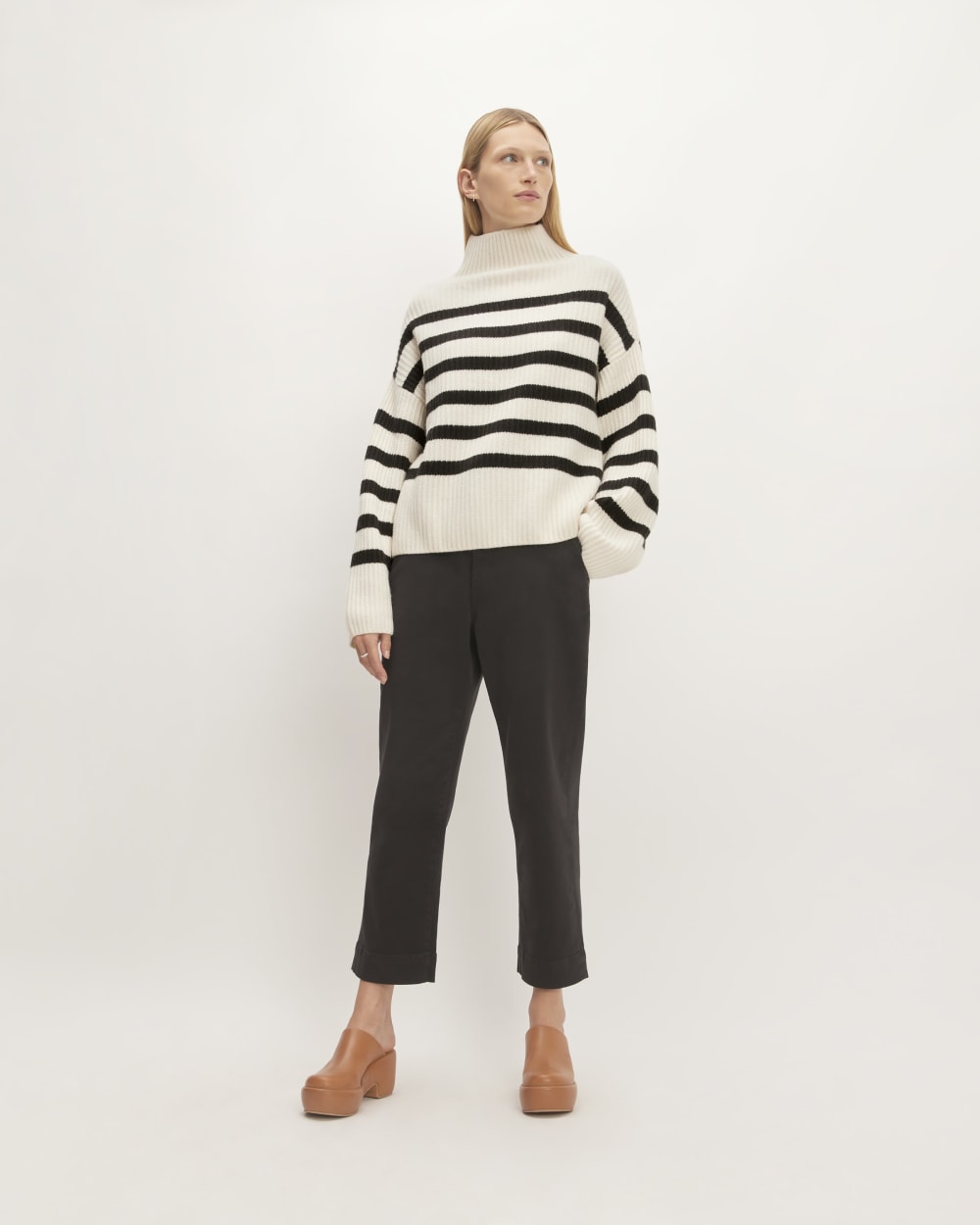 The Felted Merino Funnel-Neck Pullover | Black / Bone