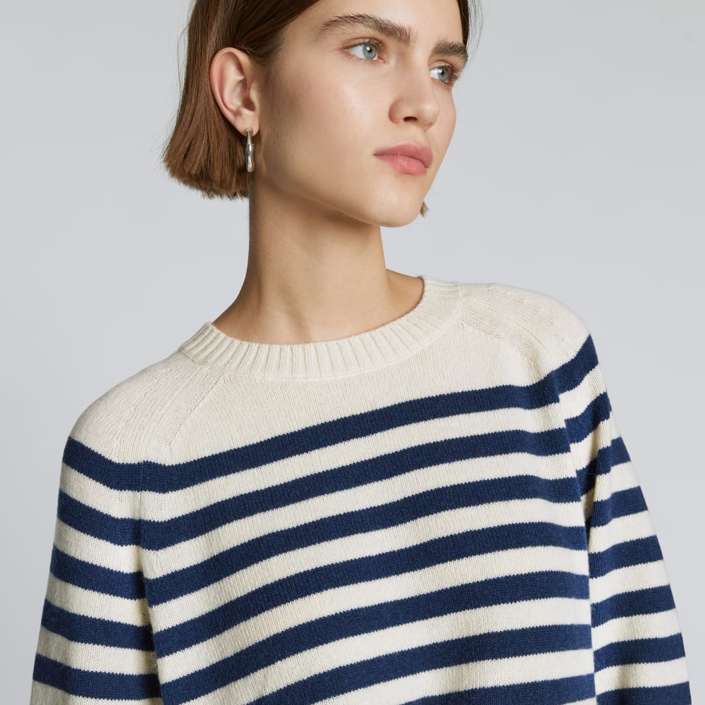 The Cashmere Boxy Crew | Bright Navy / Bone