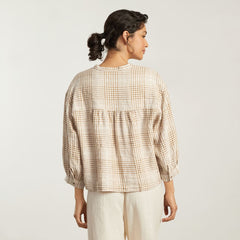 The Linen Billow Blouse | Iced Coffee Grid